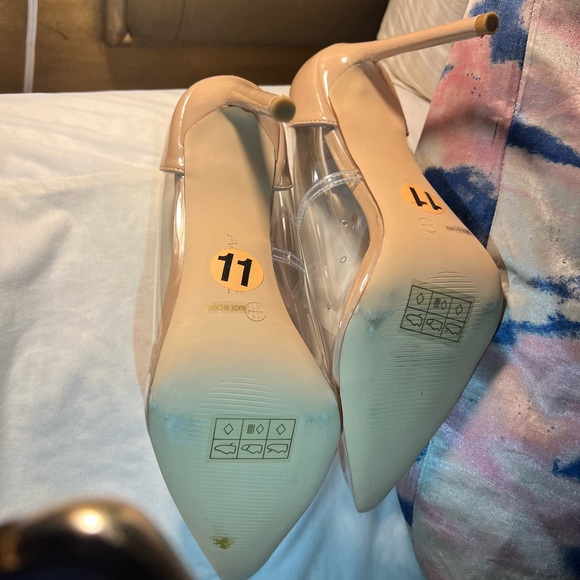 Size 11 transparent & tan Anne Michelle heels with bling on the  front of shoes - Picture 9 of 14